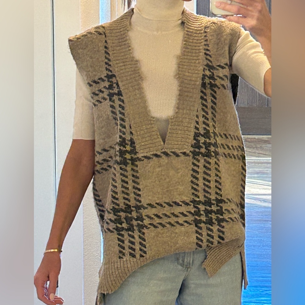 Mystree Tan and Black V-Neck Sweater Vest